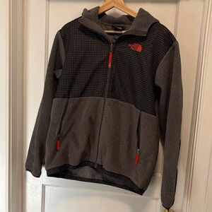 The North Face Black and Gray Fleece Jacket with Red Accents